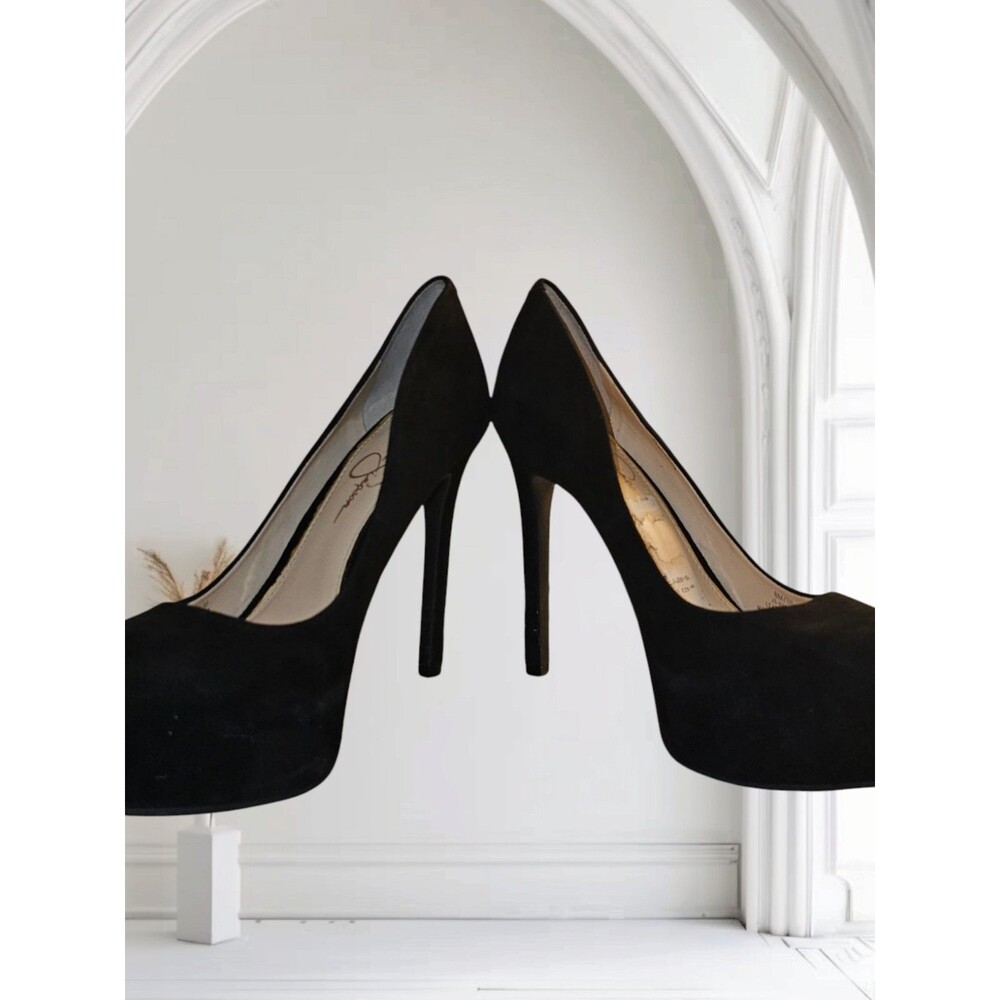 Jessica Simpson Rebeca 5.5" High Heels Sz 8 Women's Platform Pump Black Suede - Picture 4 of 16